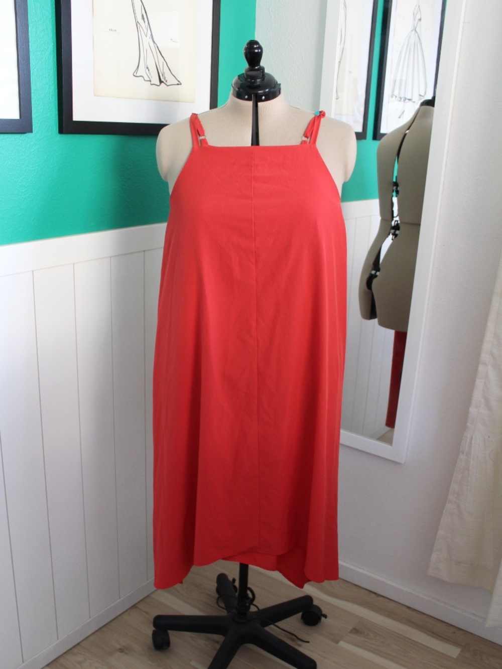 Prologue Red Square Neck Spaghetti Strap Midi Dress Size M